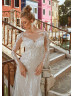 Long Sleeves Ivory Floral Lace Tulle Sheer Back Romantic Wedding Dress